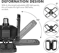 Vista 3 de Paquete de 4 luces LED para garaje, luz de tienda ultra brillante de 120W con 4 paneles ajustables, 12000LM, base E26/E27, deformable, accesorios
