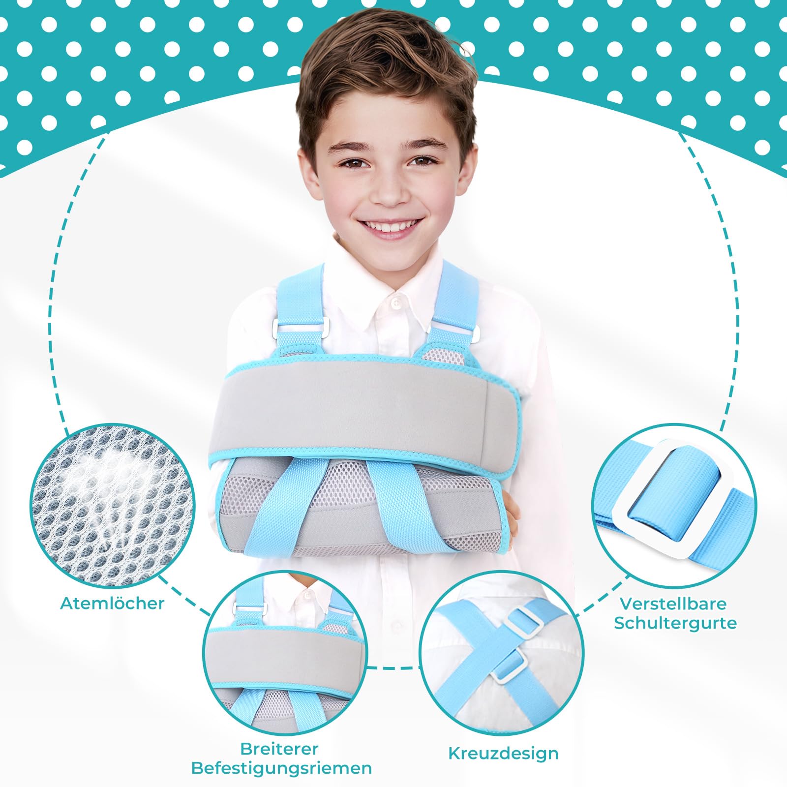 ENLUNTRA Armschlinge für Kinder,Kinder-Unterarmschlinge,Verstellbarer, atmungsaktiver Ellenbogenstützgurt,Geeignet für die Genesung nach Armfrakturen und Ellenbogen-/Schulterverletzungen.grau.XS