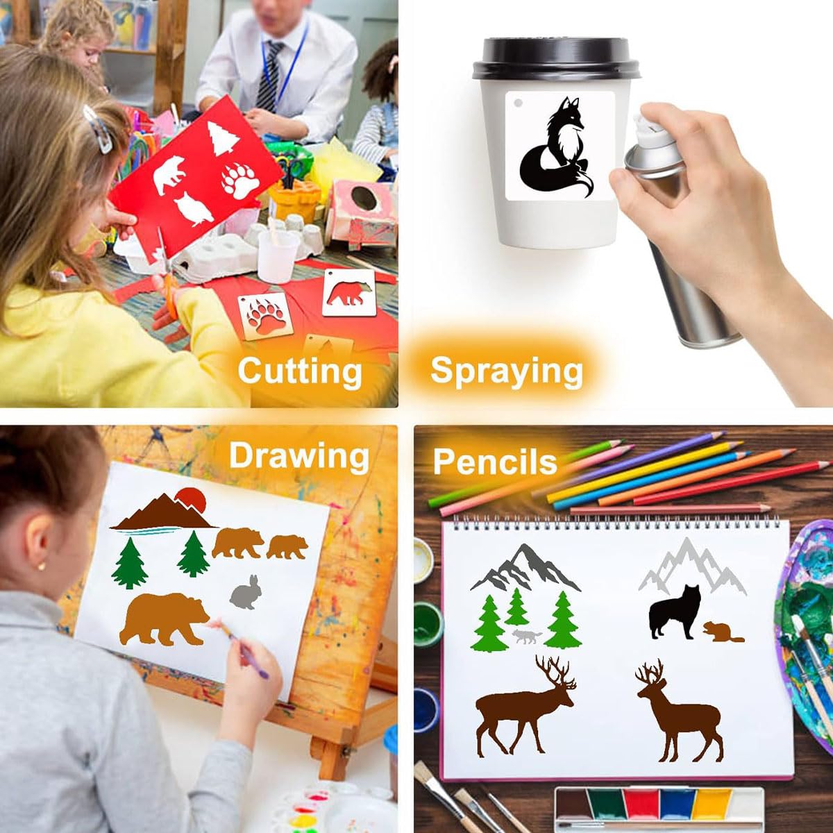 Wooden Stencils for Kids - 20 Piece Set -7