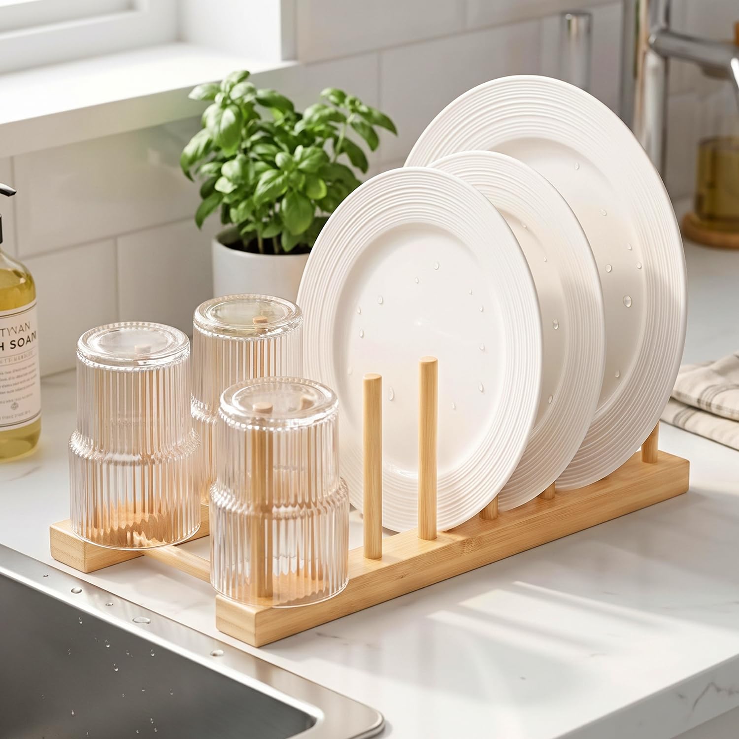HOKIPO Bamboo Dish Drying Rack - 7 Slots -1