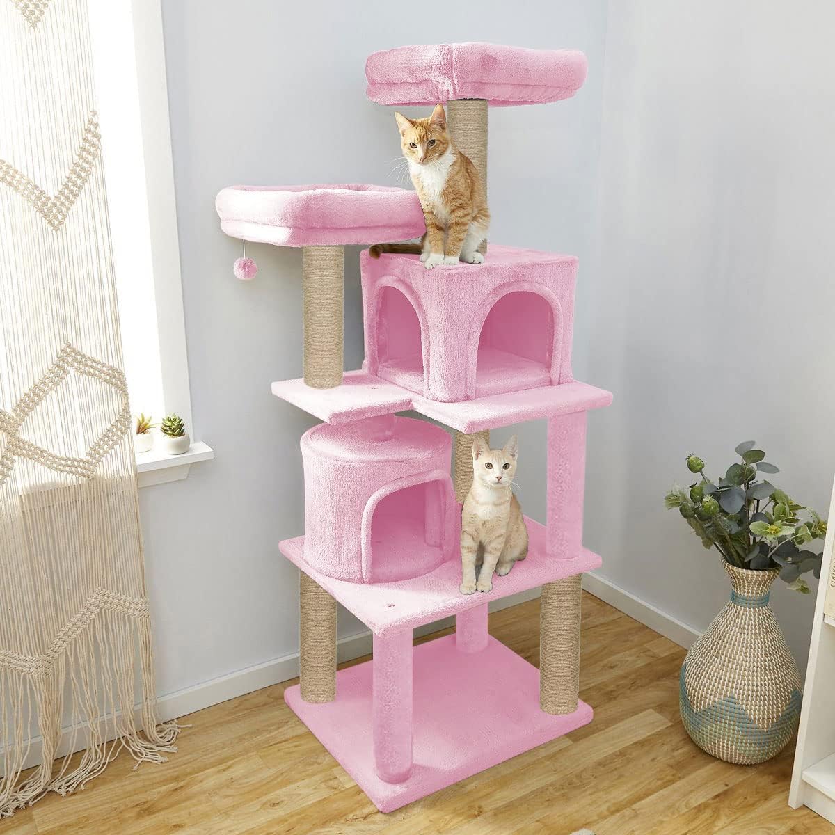 FURRLOVERS Fur Fabric Multistory Kitten Cat Tree - Condos | Perches | Hanging Balls | Jute RopeScratching Posts (22 x 18 x 57 Inches) (Pink) (B0D8YJNP7W) Amazon Price History, Amazon Price Tracker