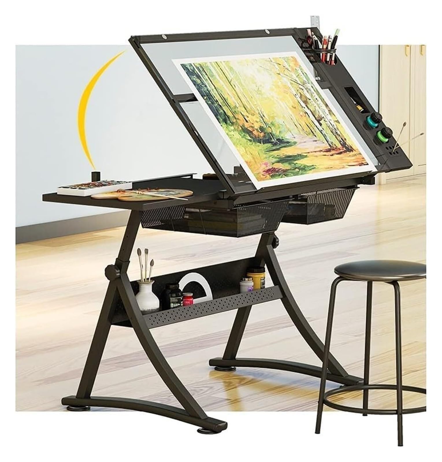 Mesa de arte ajustable con almacenamiento, ideal para dibujar, pintar y manualidades, escritorio perfecto para artistas, estudiantes y profesionales, mejora tus proyectos creativos