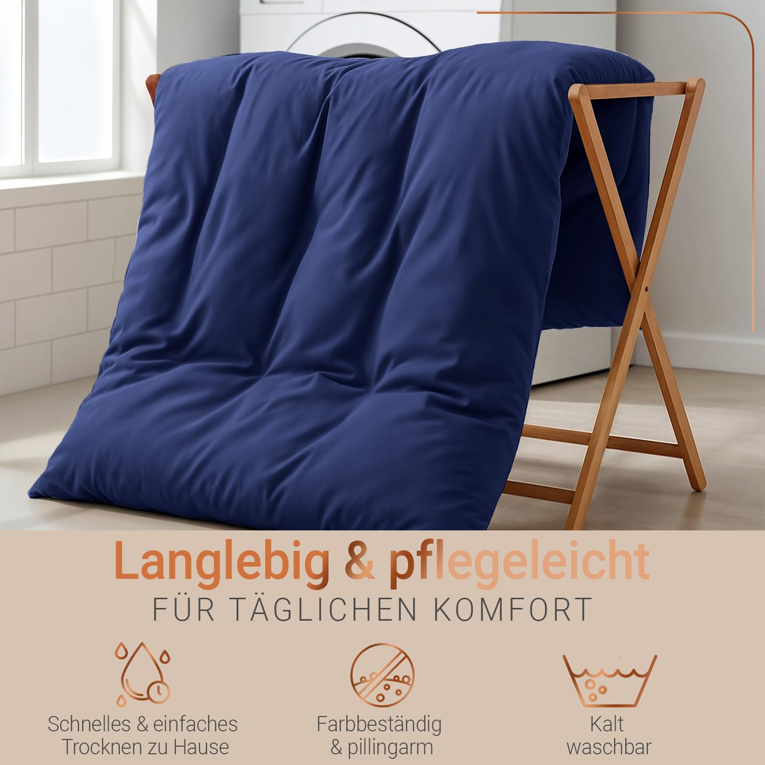 Bambus Lyocell Bettbezug 200 x 200 cm Marineblau - Weiche Allergiker Bettwäsche - Kühlender Deckenbezug aus Bambus - Nachhaltige und atmungsaktive Luxus-Bettwäsche