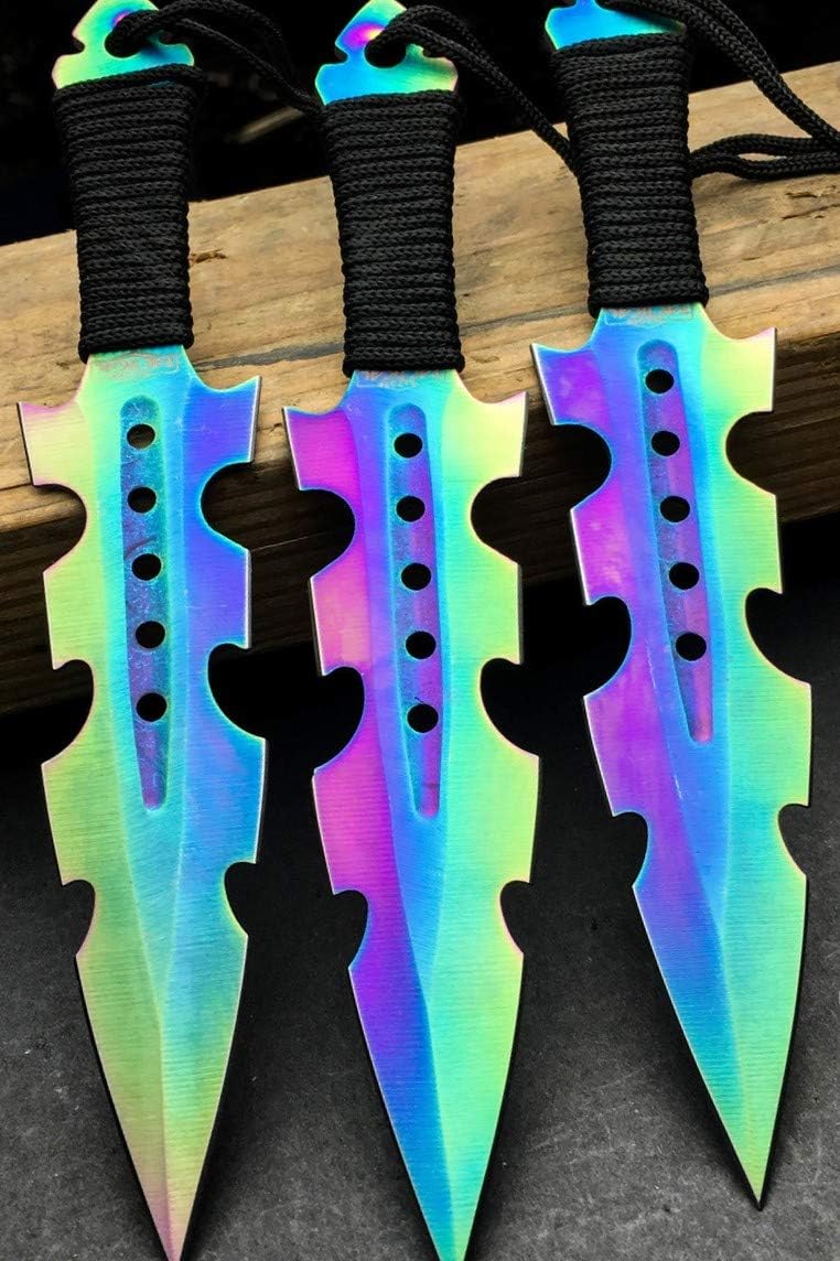 3PC 7.5" Ninja Tactical Combat Naruto Kunai Rainbow Throwing Knife w Sheath