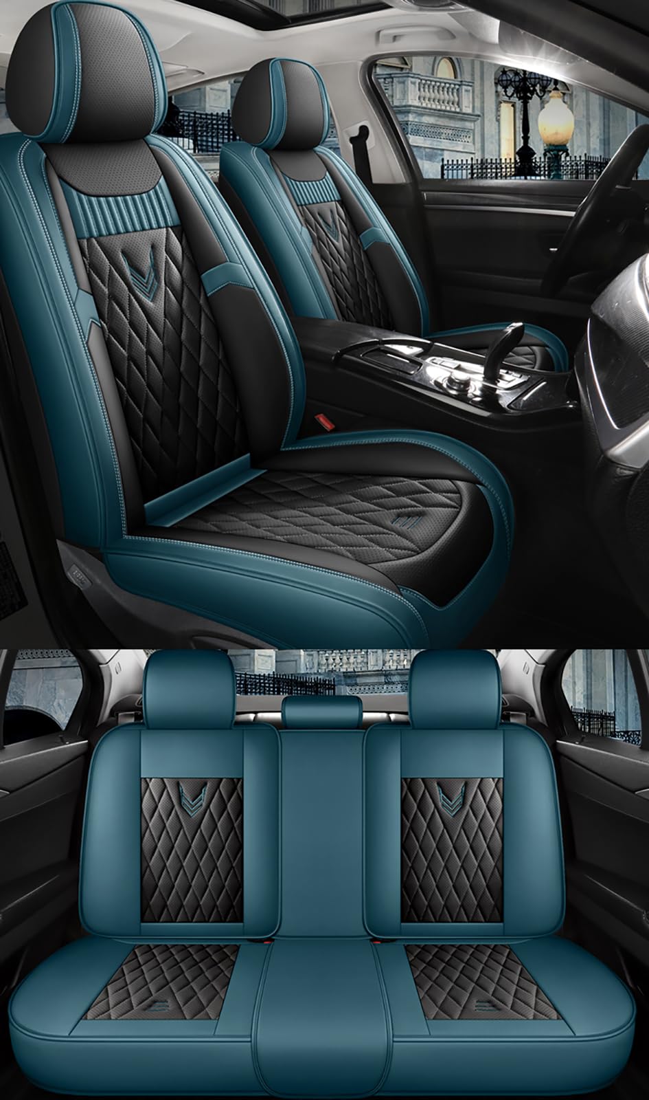 Fundas de Asiento de Coche Universales de Cuero para 5 Plazas – Compatibles con Hyundai Tucson i30 Kona i20 Santa Fe Elantra Bayon Ioniq – Juego Completo para SUV y Berlina