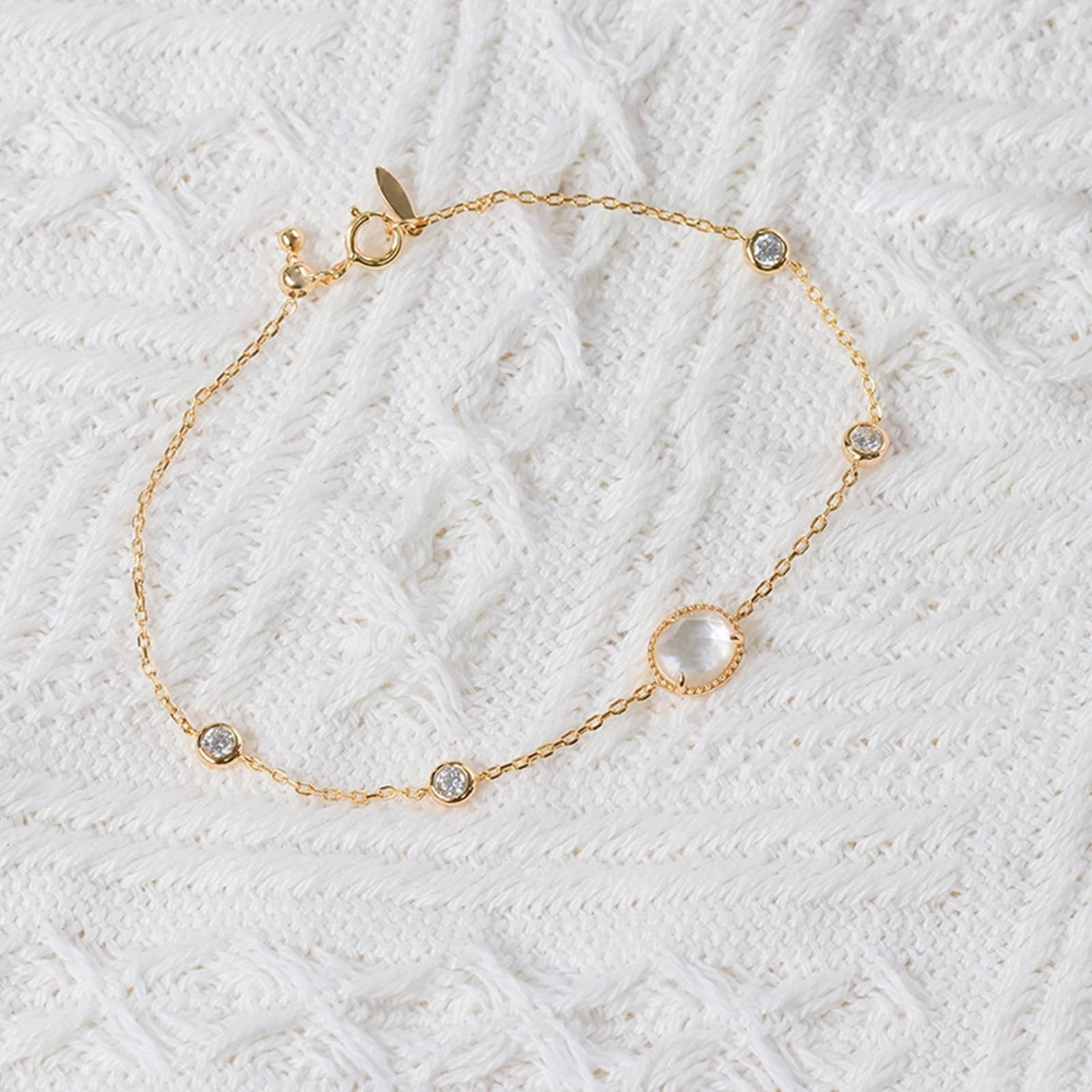 Gold 9K/14K/18K Armband Echt Schmuck mit Oval Mondstein Klassiker