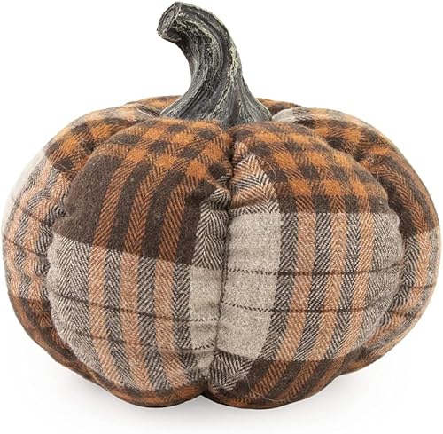 Miniatura 5 de Boston International Calabaza decorativa de tela de mesa, 8.25 x 4.5 pulgadas, sentadillas a cuadros negros y naranjas