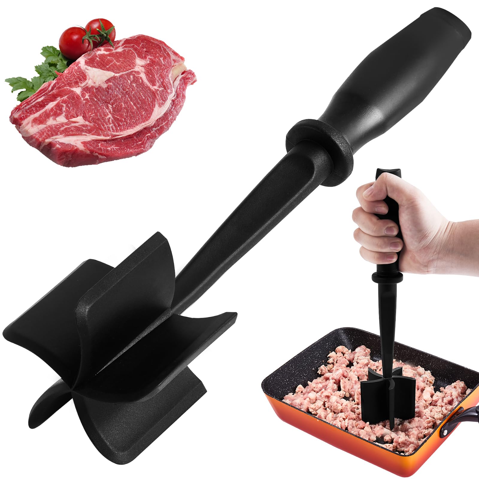 Meat Chopper for Ground Beef, Hamburger Smasher Tool, 5 Curved Blades Ground ...