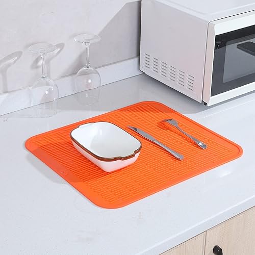 Miniatura 302 de Tapete de silicona para secado de platos para múltiples usos, fácil de limpiar, ecológico, resistente al calor, tapete de silicona para encimera