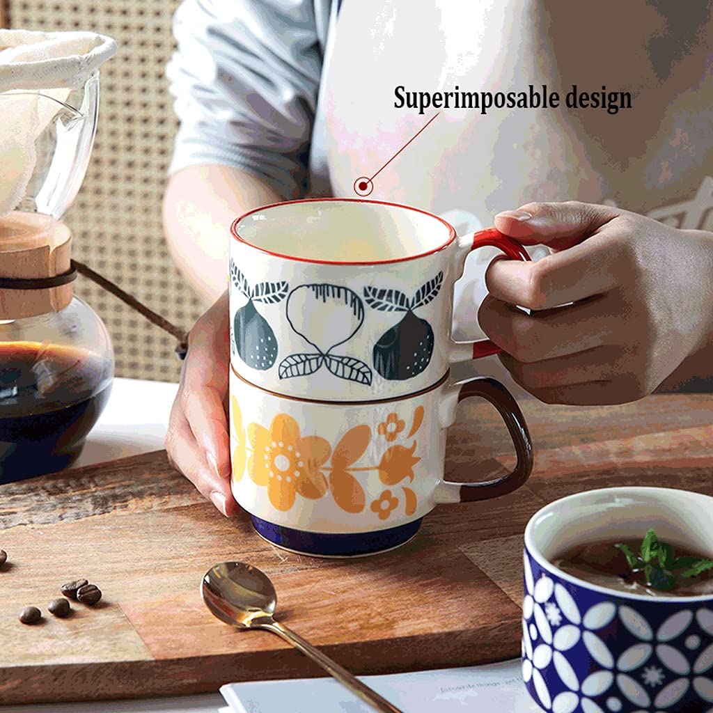 Generic Tazas de Café Tazas de Café de Cerámica Tazas de Café Clásicas Tazas de Café Pintadas a Mano, con Mango, Se Pueden Calentar por Microondas, para Bebidas Frías/Calientes/Blanco/300 Ml