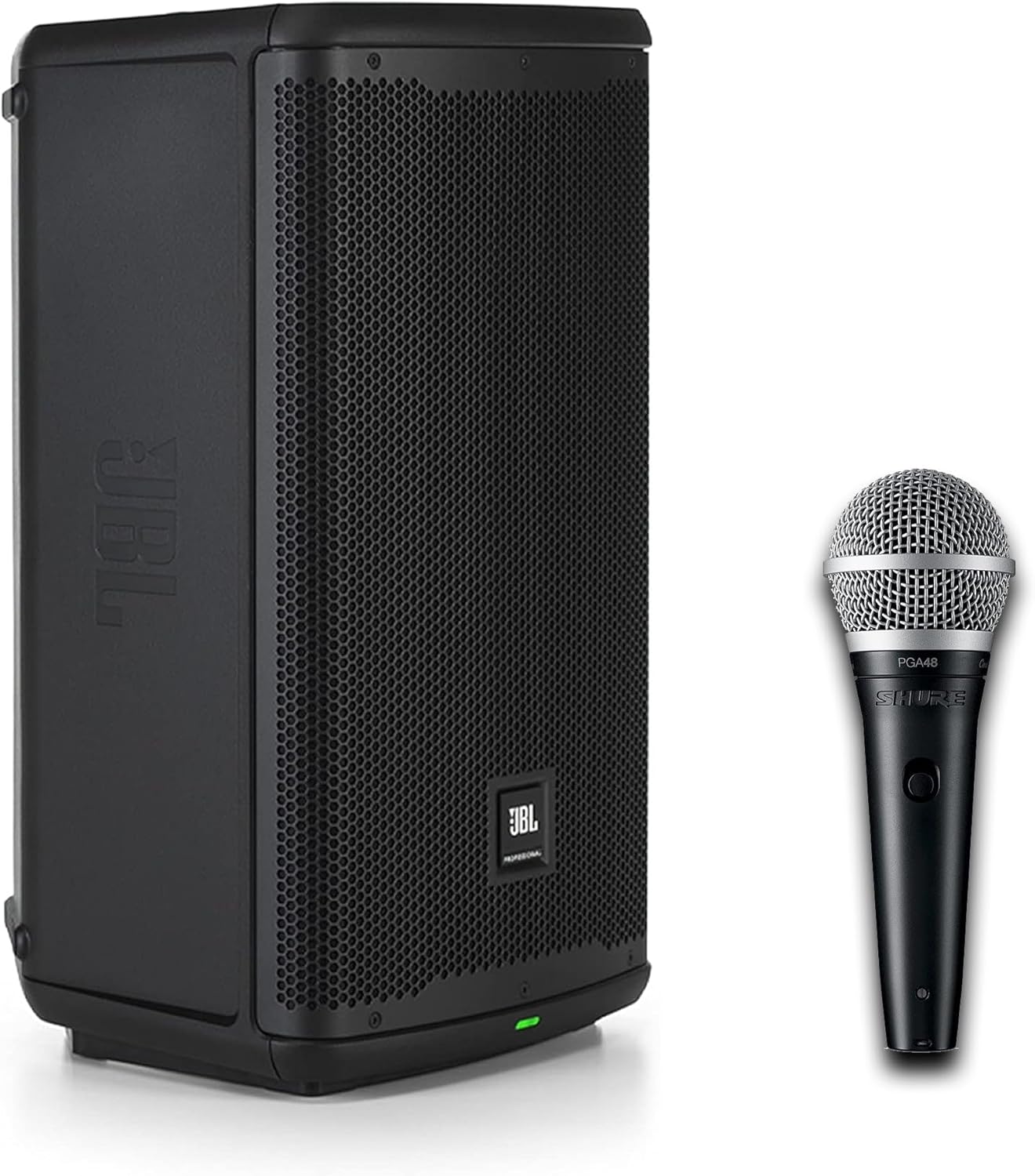 JBL Professional EON710 Powered PA Loudspeaker with Dynamic Microphone Bundle | Handheld Mic for Vocals with Cardioid Pick-up Pattern | 10-inch Speaker, Black