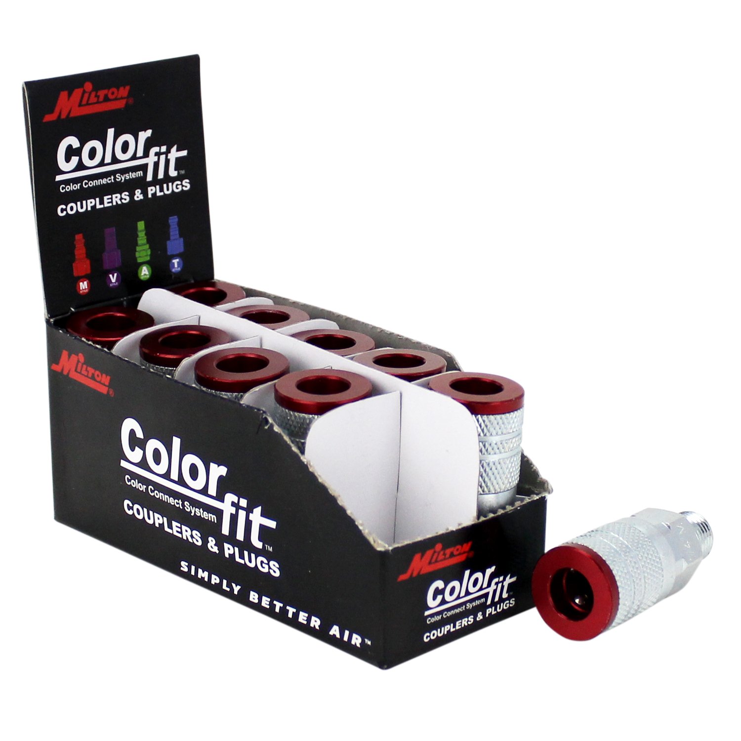 ColorFit by Milton 716MC Pneumatic Couplers - (M-style, Red) - 1/4" NPT Male, (Box of 10)