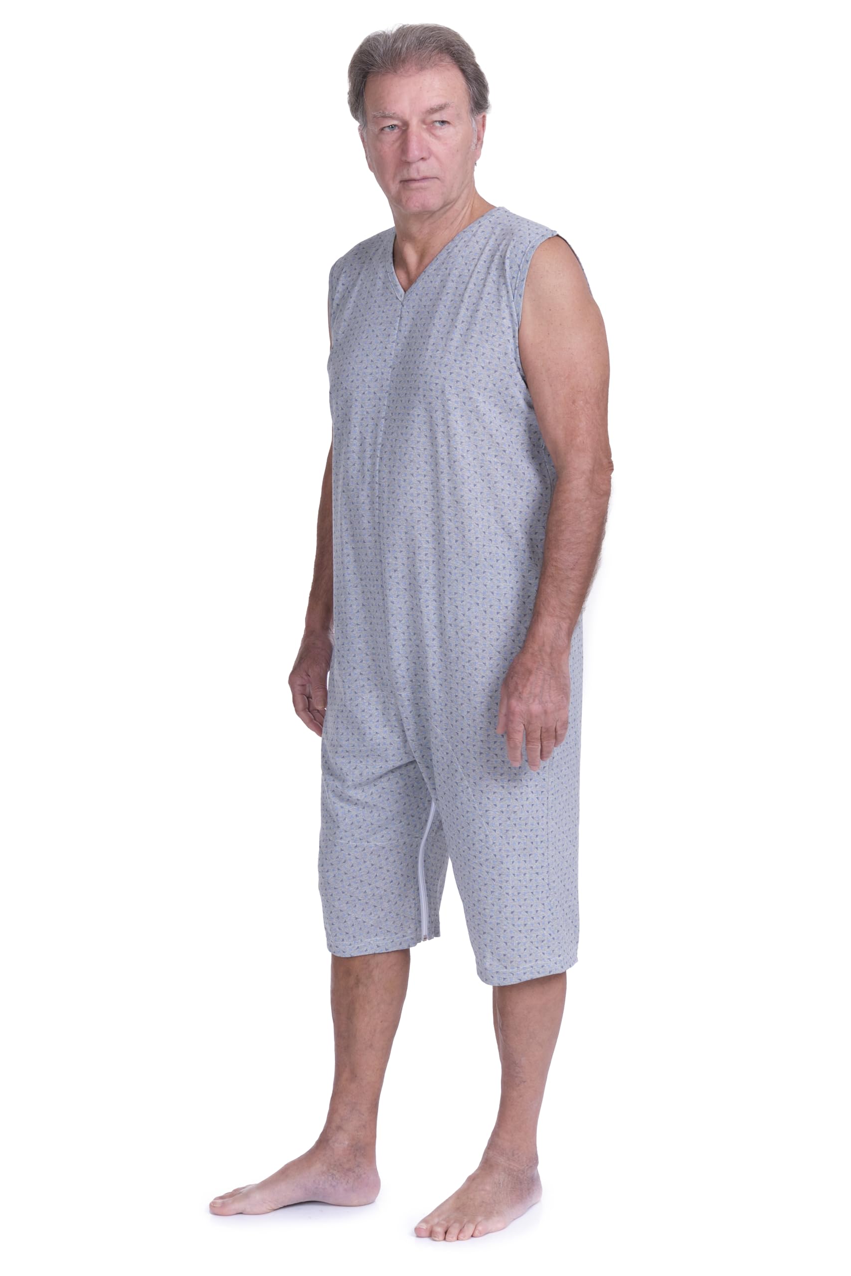 FERRUCCI COMFORT Pijama Tutón Sanitario de Verano Sin Mangas en Algodón - 9008/8 - Apto para Ancianos, Incontinencia, Alzheimer, Pantalón Corto, Fresco, gris, XXL