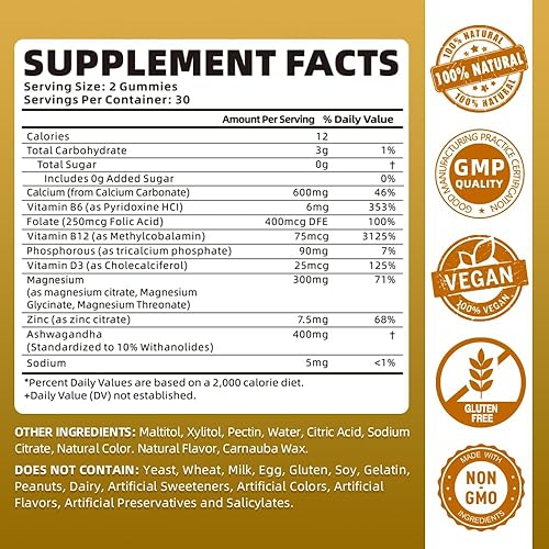 Miniatura 2 de softbear Gomitas de calcio y magnesio y zinc para mujer, suplemento de calcio y magnesio de alta absorción, calcio masticable, 600 mg para