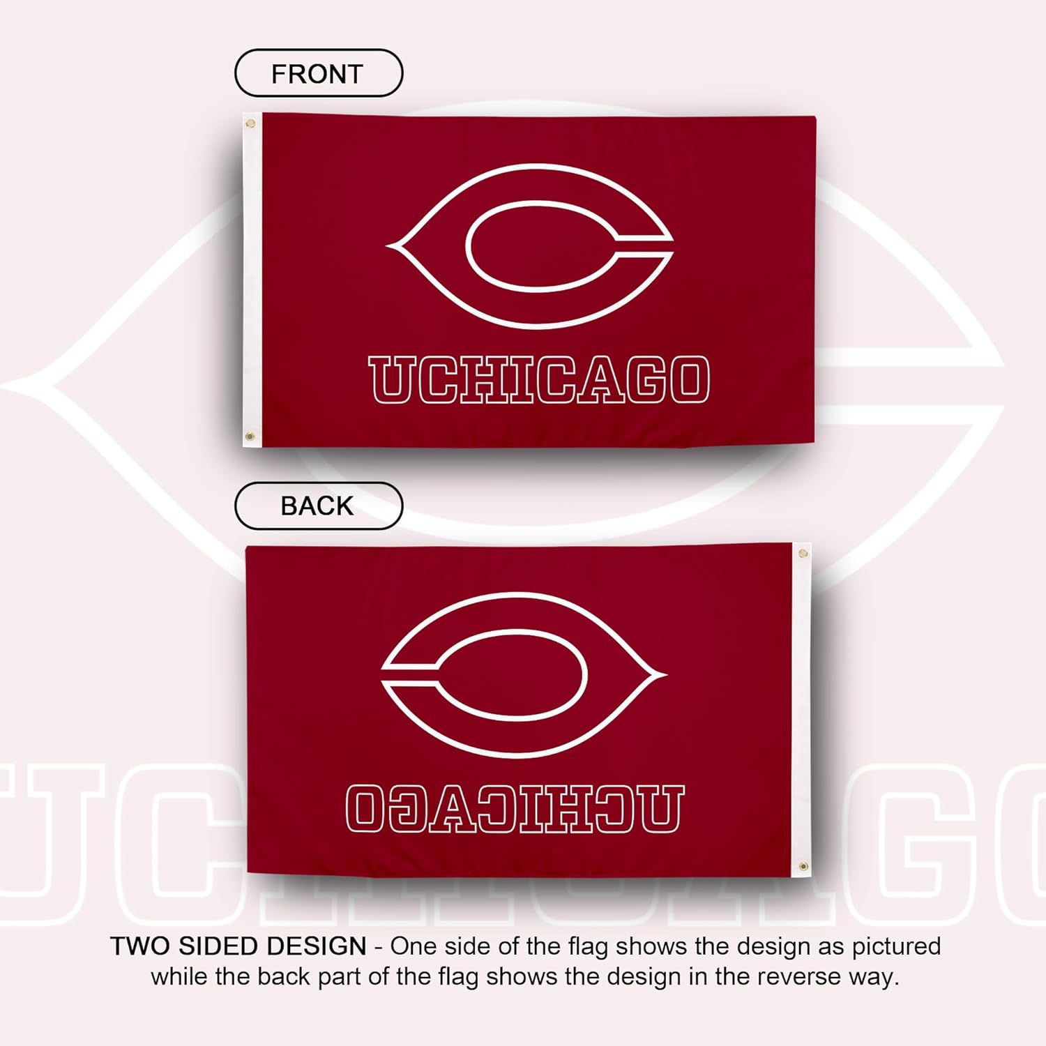 Desert Cactus The University of Chicago TUC Flag - 3 x 5 Feet Maroons Banner, Indoor/Outdoor Durable Fabric, 100% Polyester Design (Style 1)