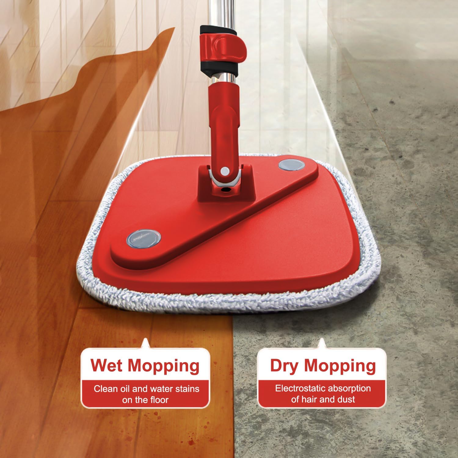Trapeador y cubo con sistema de agua sucia y limpia M16, autoseparación, cabezal de fregona limpio giratorio de 360° y juego de cubo para suelos de madera dura, mármol, mopa y cubo con 6 almohadillas