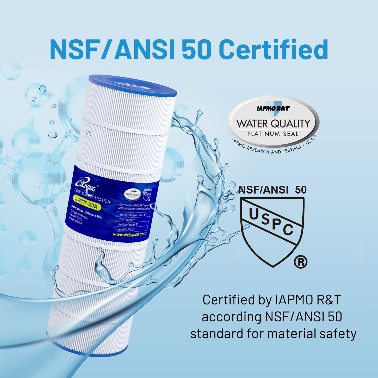 iLiving ILG8CF150A Premium Pool & Spa Filter Cartridge - Industrial-Strength Replacement for Pentair CC150/CCRP150, Unicel C-9415, Filbur FC-0687, Pleatco PAP150 | Fits Major Brands - Image 3