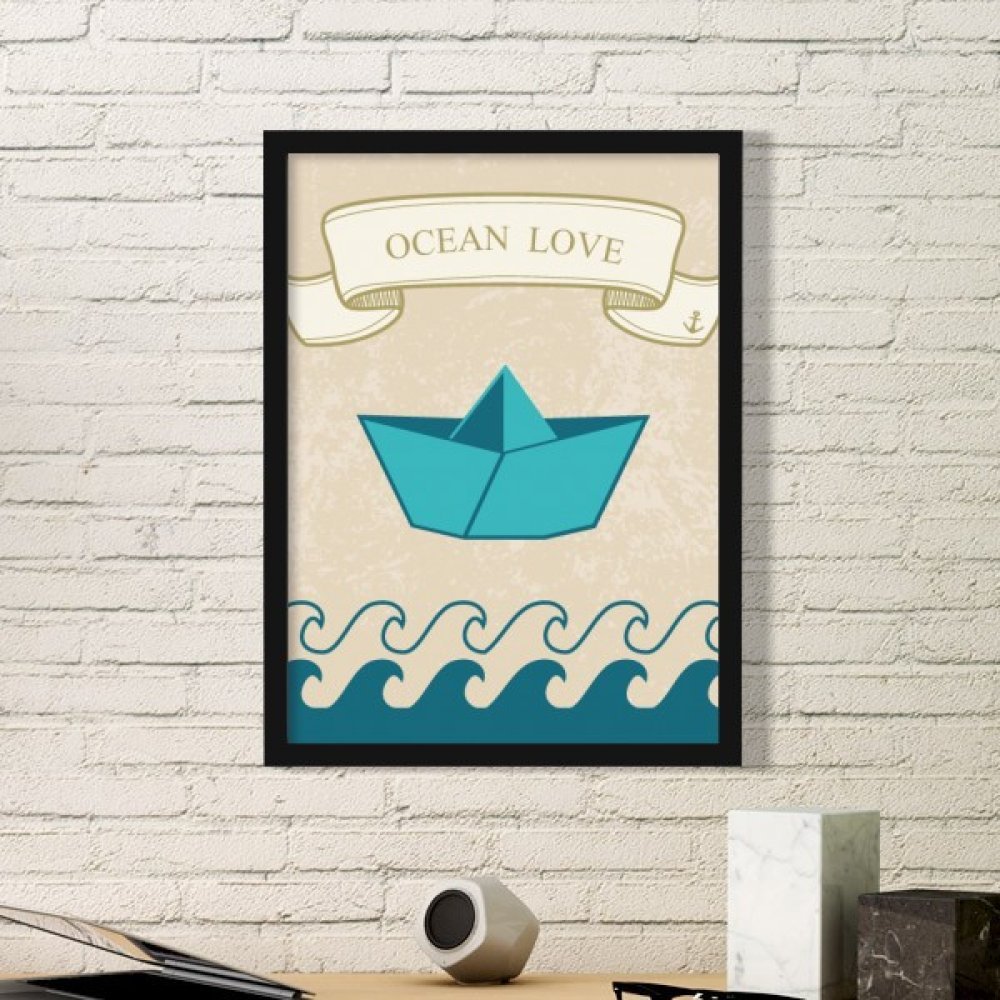 Cadre Photo Rectangle en Bois Noir avec Peinture Bateau Amour Mer Décoration Small