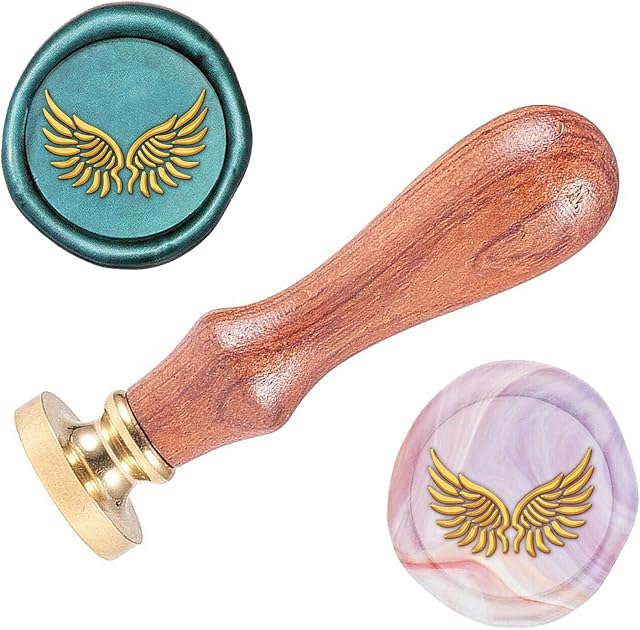 SUPERDANT Wax Seal Stamp Angel Wings Pattern Vintage Seal Stamp Removable Brass Head 25mm Retro Wood Stamp for Greeting Card, Envelope Invitation, Decoration Packages
