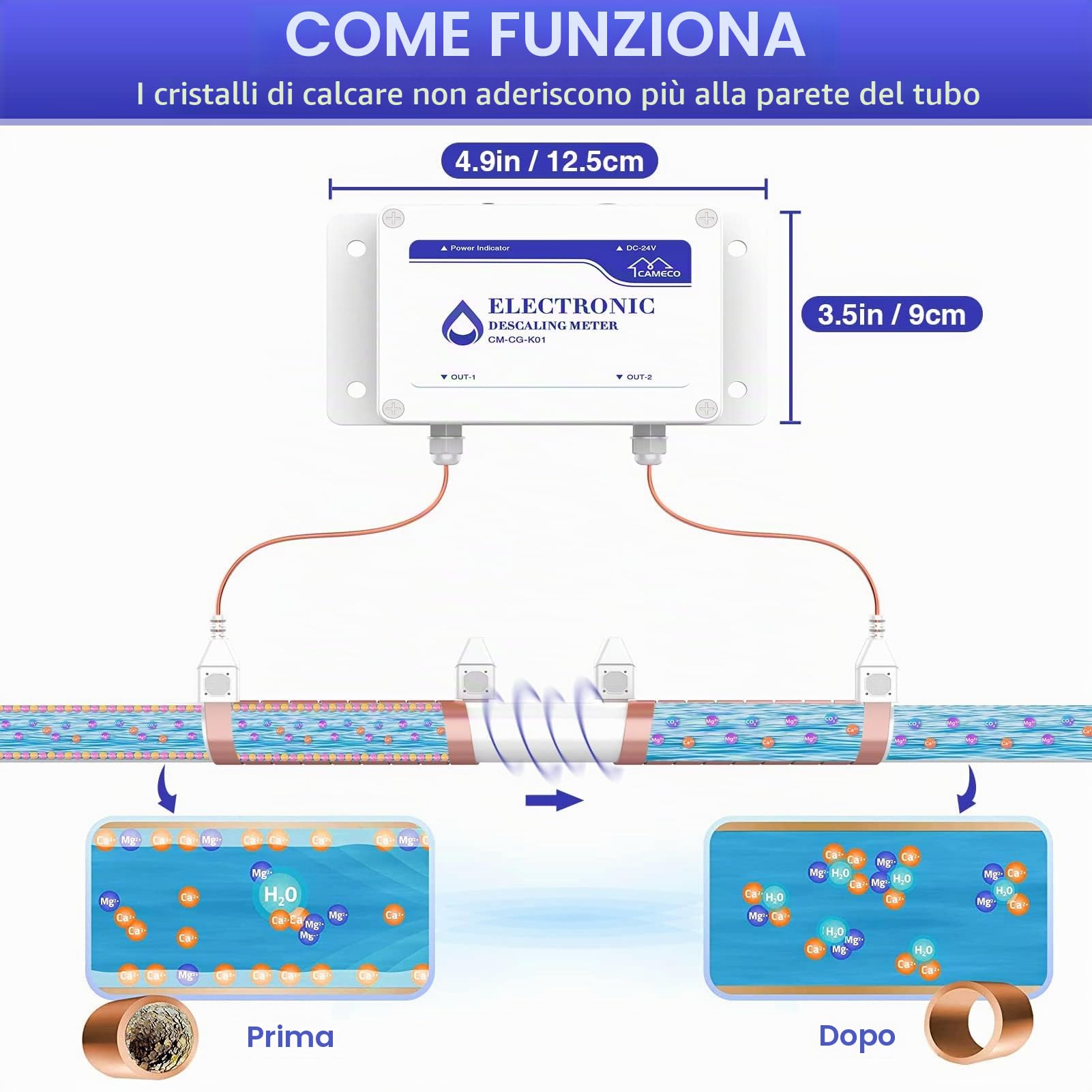 CAMECO Whole House - Sistema anticalcare per acqua dura, alternativo elettronico, senza sale, senza addolcitore per acqua salata, rimozione di calcare e ruggine, riduce la durezza