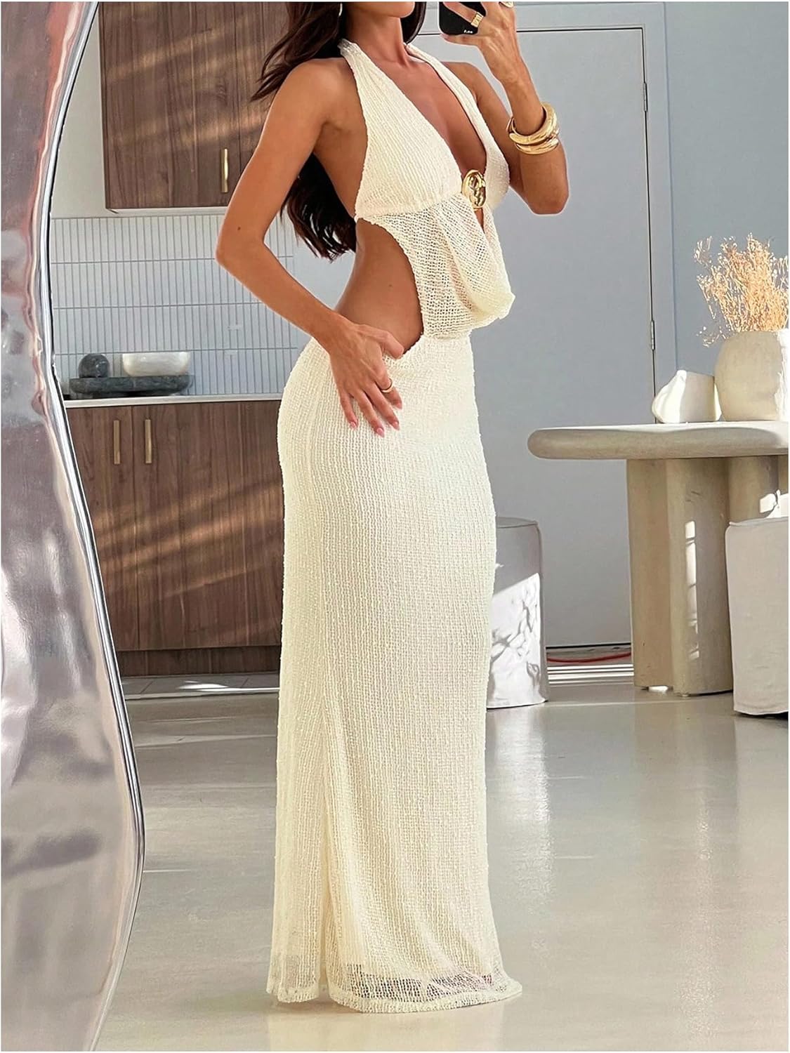 Verdusa Women's Tie Backless Cut Out Halter Dresses Vacation Fishtail Maxi Dress Brunch Outfits - Image 3