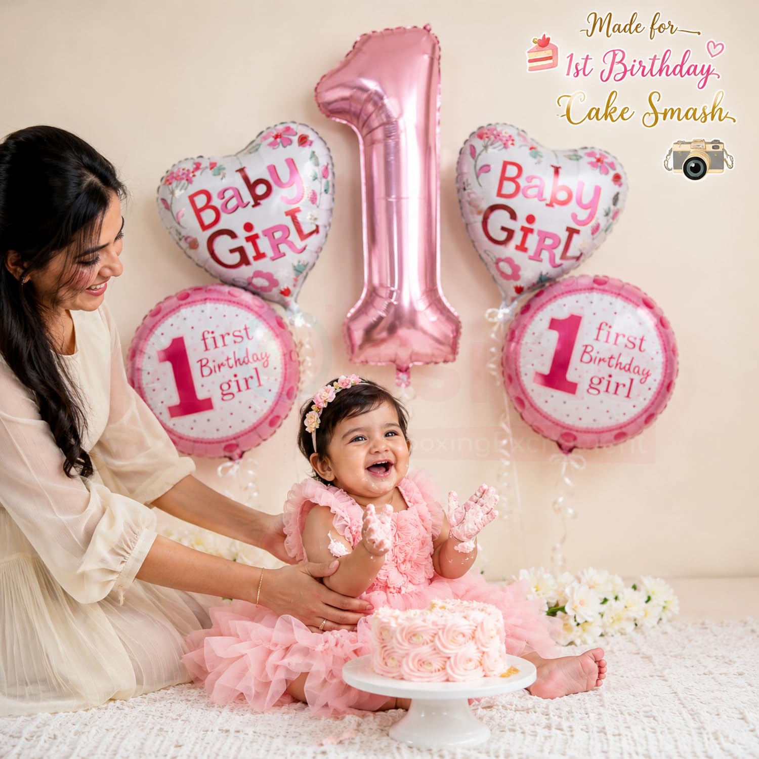 Propsicle Pink 1 Number Foil Balloons for 1st Birthday Decoration For Girl 1