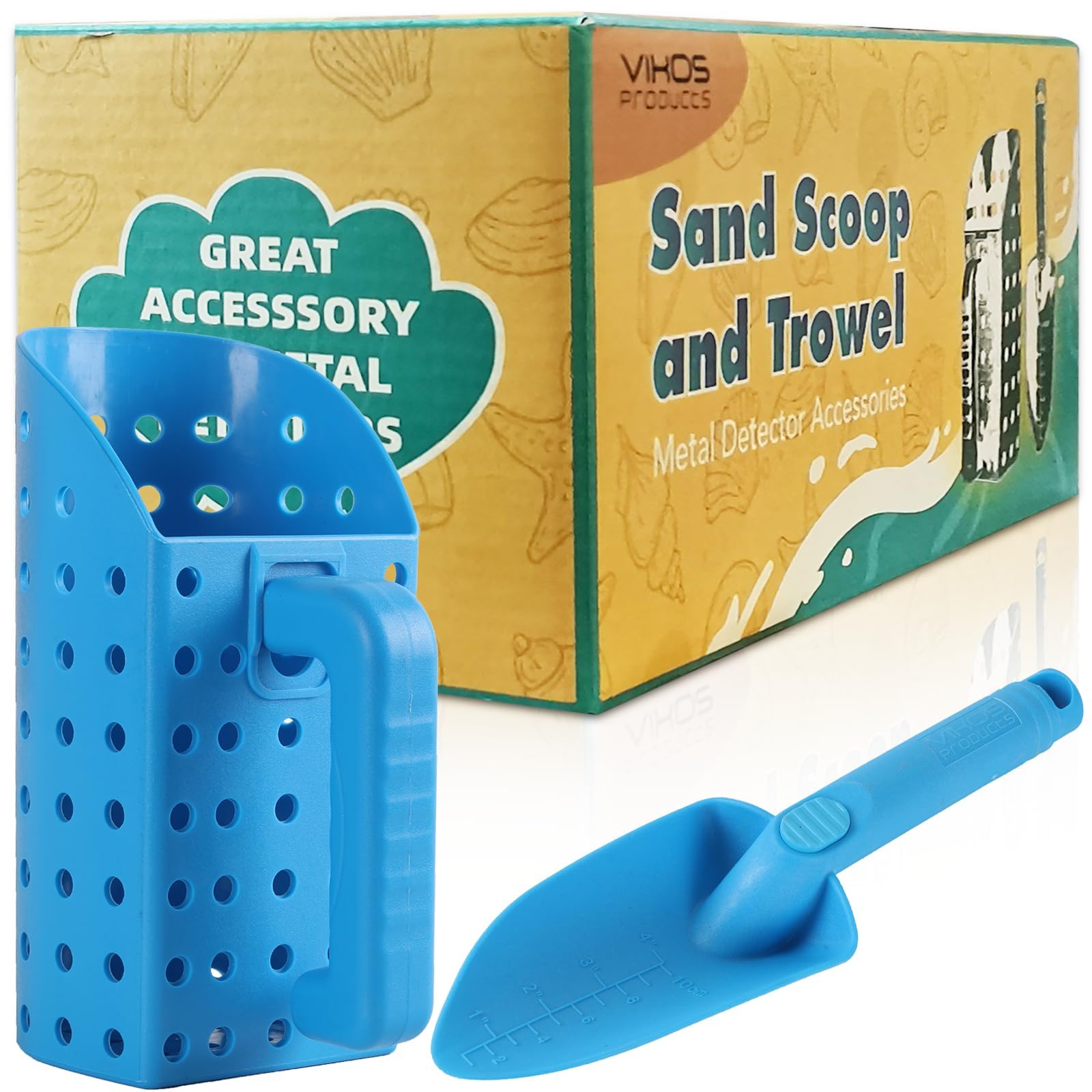 VIKOS ProductsSand Scoop and Shovel Digging Tools for Detecting Sand Sifter for Beach Metal Detecting Accessories for Kids Adults Beach Shovel Sand Scoop for Metal Detecting Come with Mesh Bag - Blue