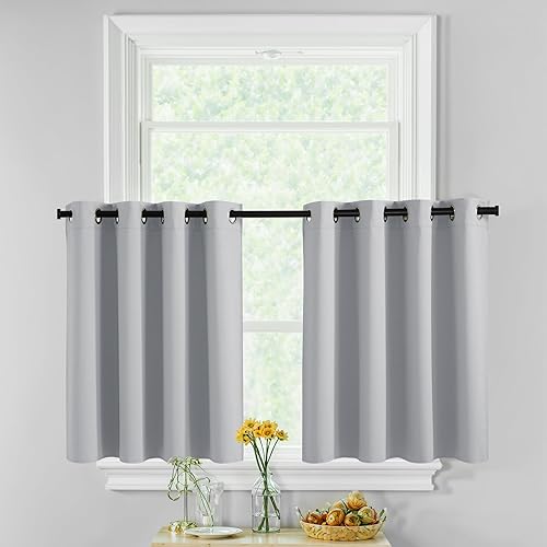Miniatura 105 de RYB HOME Juego de 2 paneles de cortinas opacas grises de 63 pulgadas de largo, cortinas sólidas resistentes para oscurecer la habitación