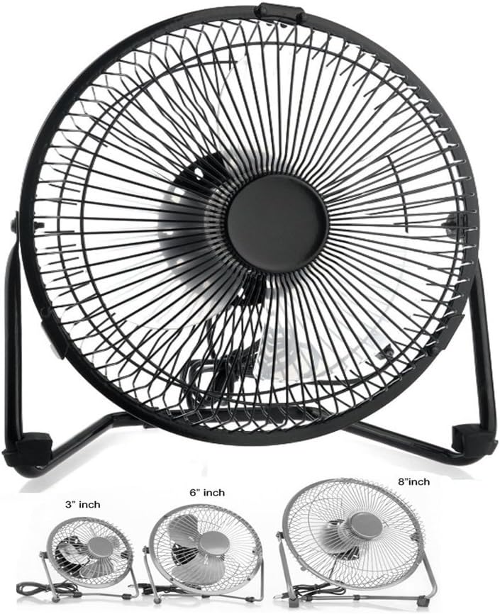 Glovion 8 inch AC/USB Power Mini Desktop Metal Electric Cooling Fan with 360-Degree Rotating 2-Level Adjustment -Black