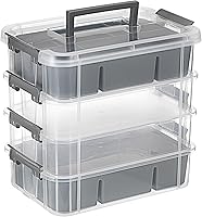 Vista 1 de JUXYES 4-Tiers Stack Carry Storage Box With 2 Divided Tray, Transparent Stackable Storage Bin With Handle Lid Latching Storage Container for School