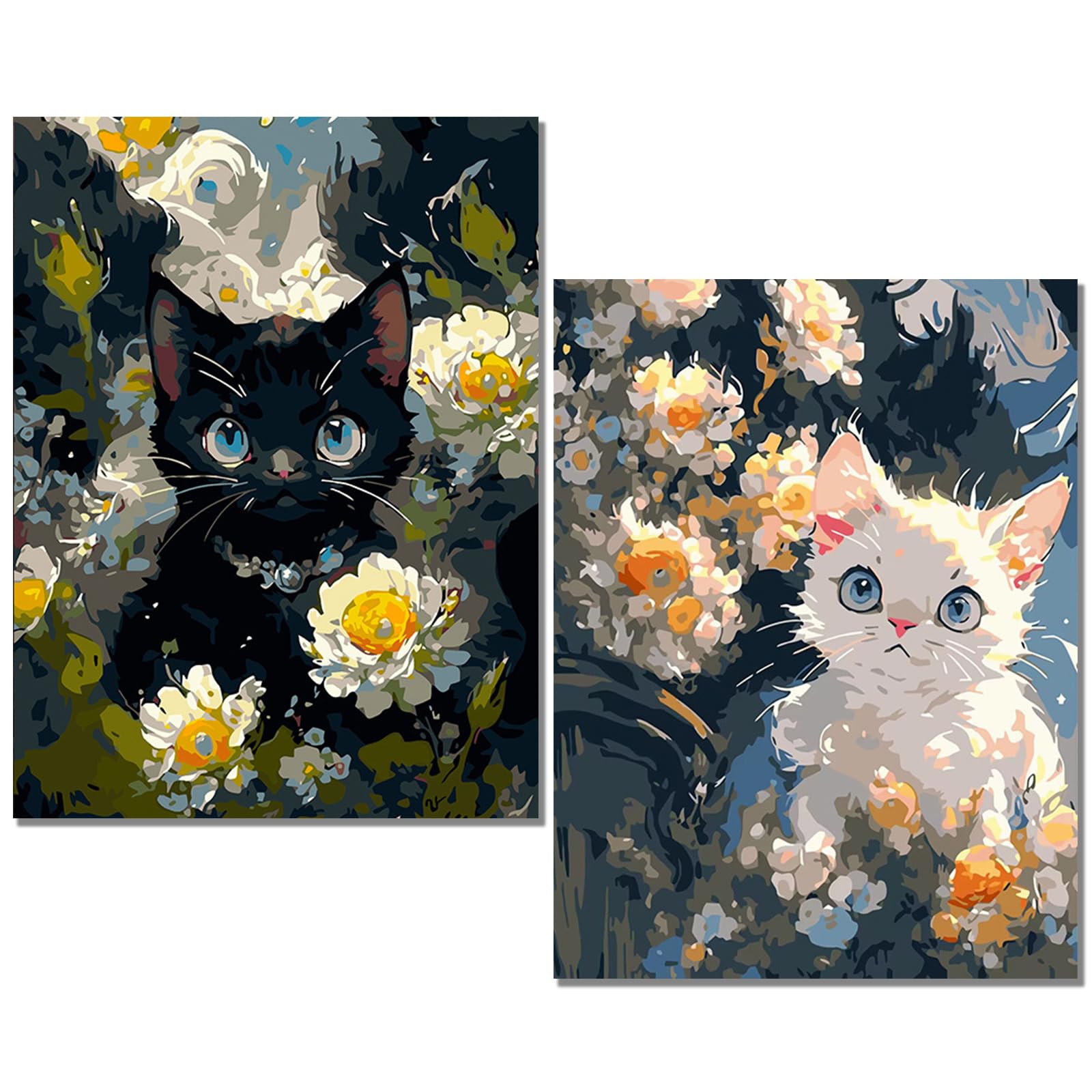 Cat Paint by Numbers Kit for Adults Beginner,2 Pack Adult Paint by Number Kits on Canvas for Kids DIY Easy Paints by Numbers Cheerful Painting by Numbers Painting by Number Animals for Size 16x20Inch