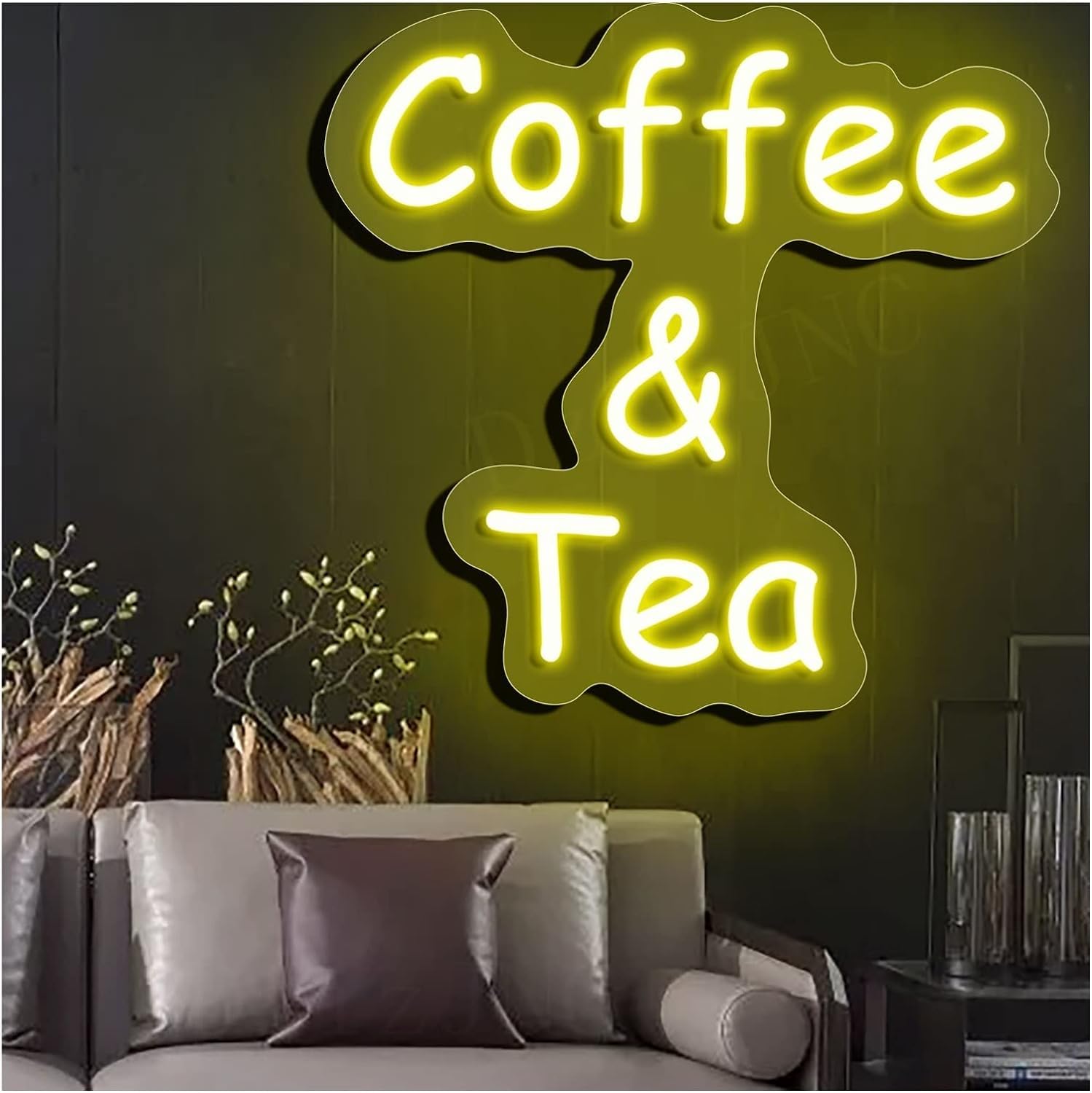 WaiDXn LED Neon Light Sign Coffee Tea Neon Signs Lights,for Coffee Bar Home Room Store Wall Decoration(Yellow,56x56cm)