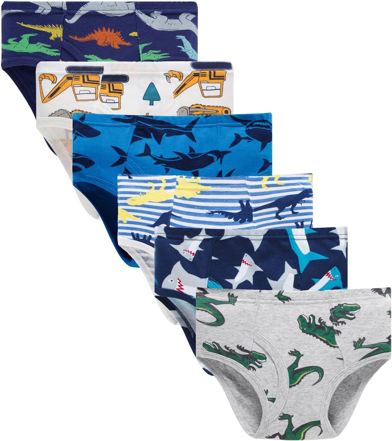 100% Cotton Little Boys Briefs Soft Dinosaur Truck Toddler Underwear