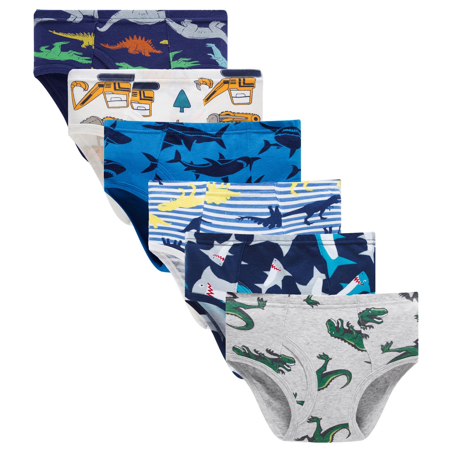 Boboking Little Boys Cotton Briefs Soft Dinosaur Truck Toddler Underwear | Double-layer Crotch Elastic Waistband Breathable Various Prints Multicolor 5 Grey 12