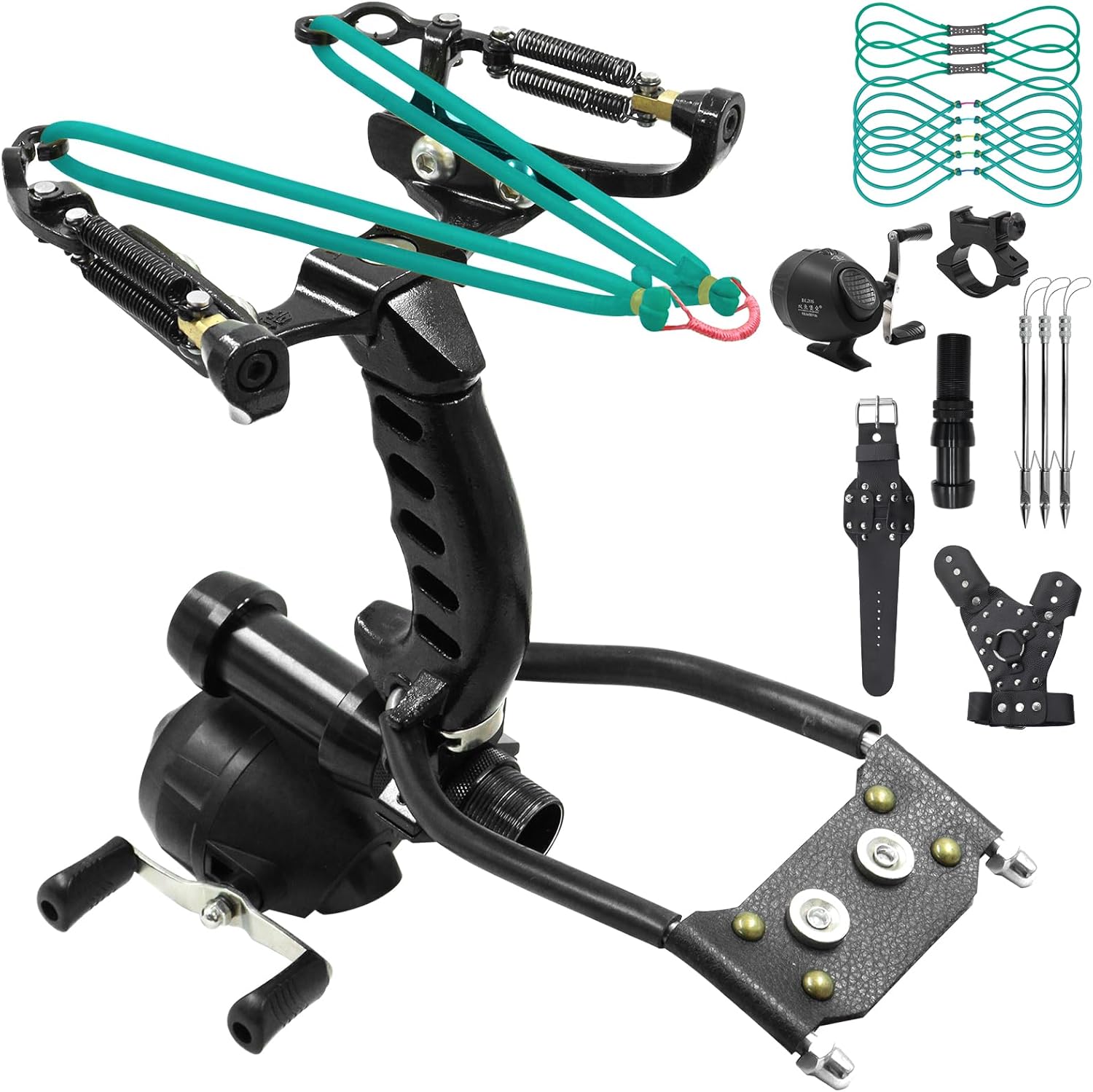 oubert Slingshot Fishing Kit with Reel Wrist Support Fishing Slingshot Set with 3pcs Fishing Darts and 8 Pcs Rubber Bands Hunting Slingshot for Fishing