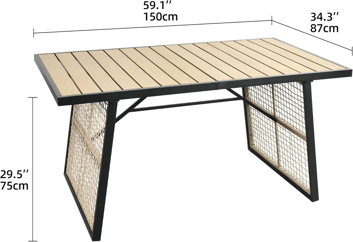 YITAHOME Outdoor Patio Dining Table for 4-6, Rectangular Table with Faux Wood Tabletop, Outside Table for Patio Balcony Porch Poolside - Black & Nature Wood