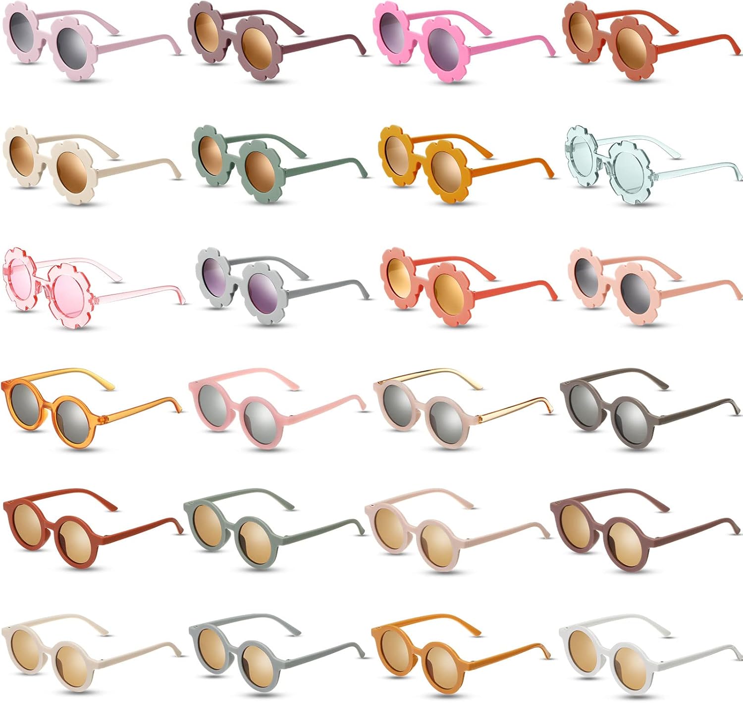 24 Pairs Kids Round Flower Sunglasses Bulk Flower Shaped Baby Cute Sunglasses Colorful Toddler Glasses Beach Eyewear