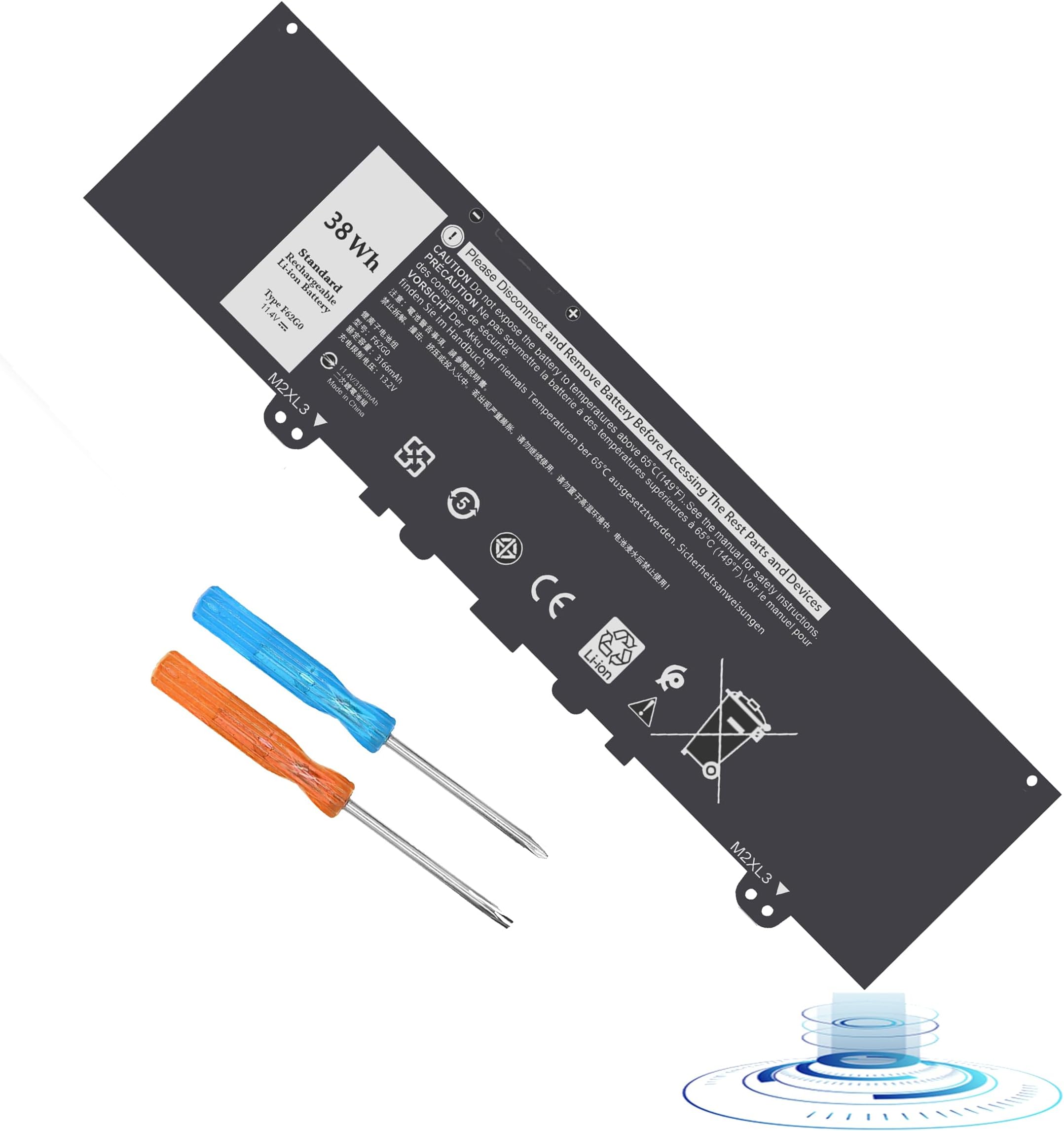 New 38Wh F62GO Battery Compatible with Dell Inspiron 13 7000 7373 7386 2-in-1 7370 7380 5370 P83G P87G P91G P83G001 P83G002 P91G001 P87G001 Vostro 13 5370 Series 39DY5 039DY5 RPJC3 0RPJC3 11.4V