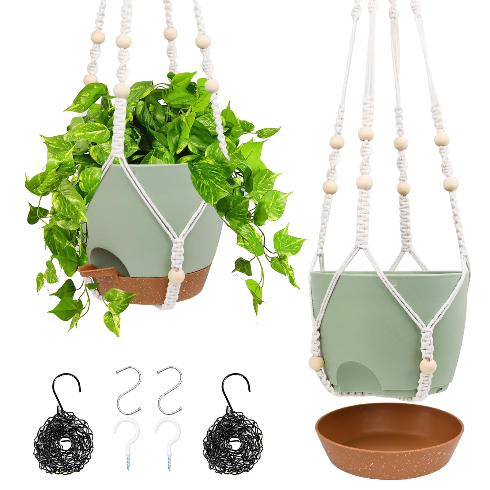 Vanslogreen Hanging Planters for Indoor Outdoor Plants, 2 Pack Self Watering Hanging Pots, Hanging Plant Baskets with Drainage Holes & 2 Types of