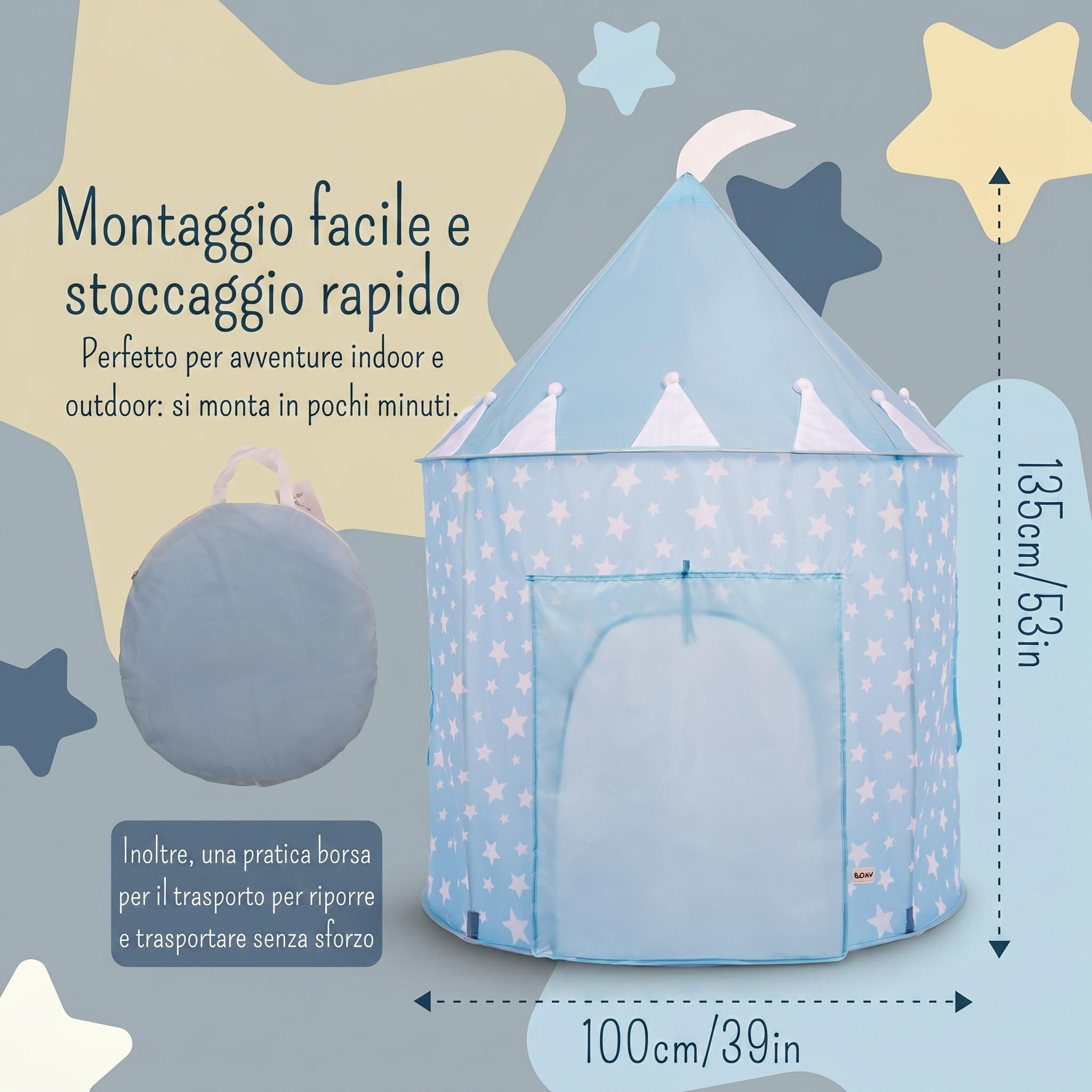 Tenda da Gioco Blu per Bambini, Tenda Pop-up Stellata per Interni/Esterni per Bambini e Neonati, Area di Gioco/Piscina di Palline e Giocattoli da Giardino, Design Stella Blu Unisex