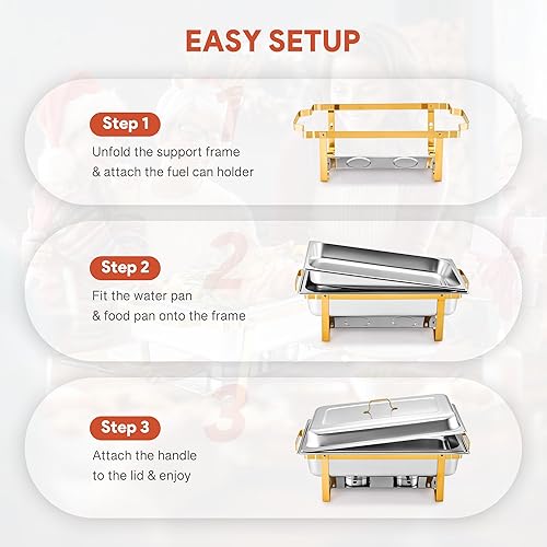 Miniatura 7 de WILPREP Juego de 4 platos para bufé, juego de 4 calentadores de bufé y sartenes de tamaño completo y marcos plegables, calentadores de alimentos de