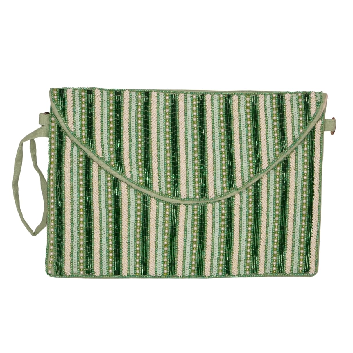 Green Striped Beaded Envelope Clutch – Fresh Meadow Tones-image-2