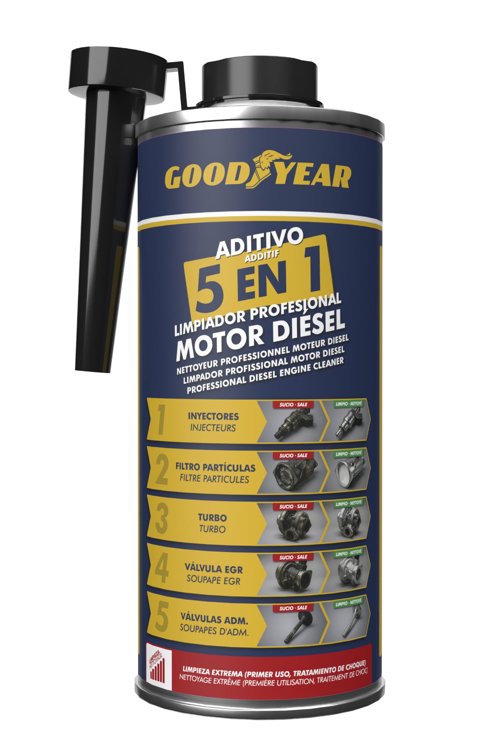 Goodyear Additif Nettoyant 5 en 1 Système de Carburant Diesel 1 L