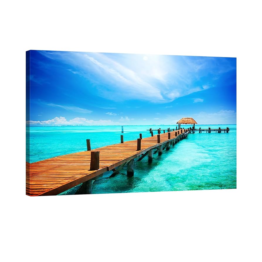 Amazon.co.jp: 海洋アートパネル トロピカル カリブ海 桟橋 海の