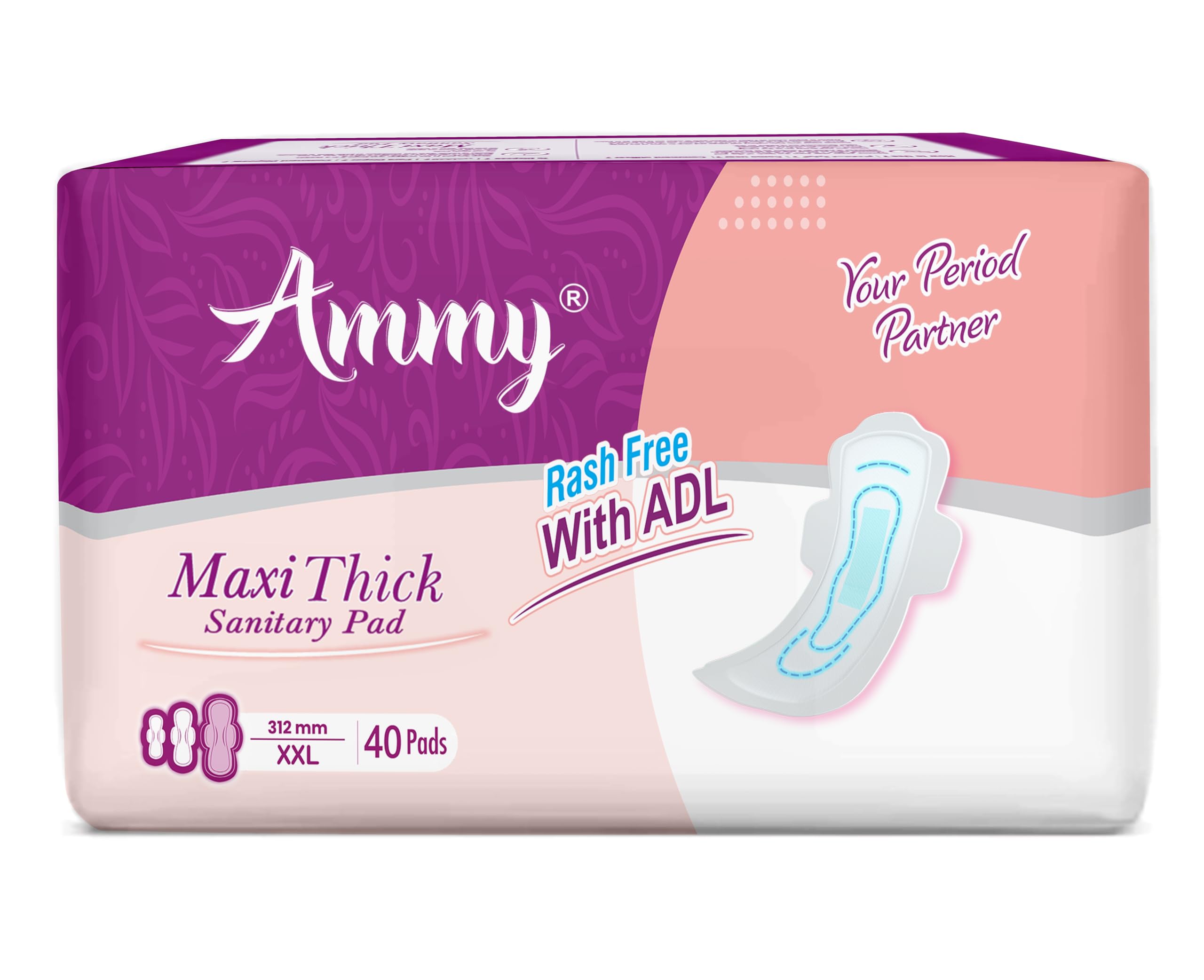 Ammy Super Absorbent Maxi Thick Sanitary Pads - 40 Pcs XXL for Heavy Flow | Cottony Soft, Rash Free, Leak Lock with 6-Layer Shield & Active Flow Layer | Pack of 1-image-4