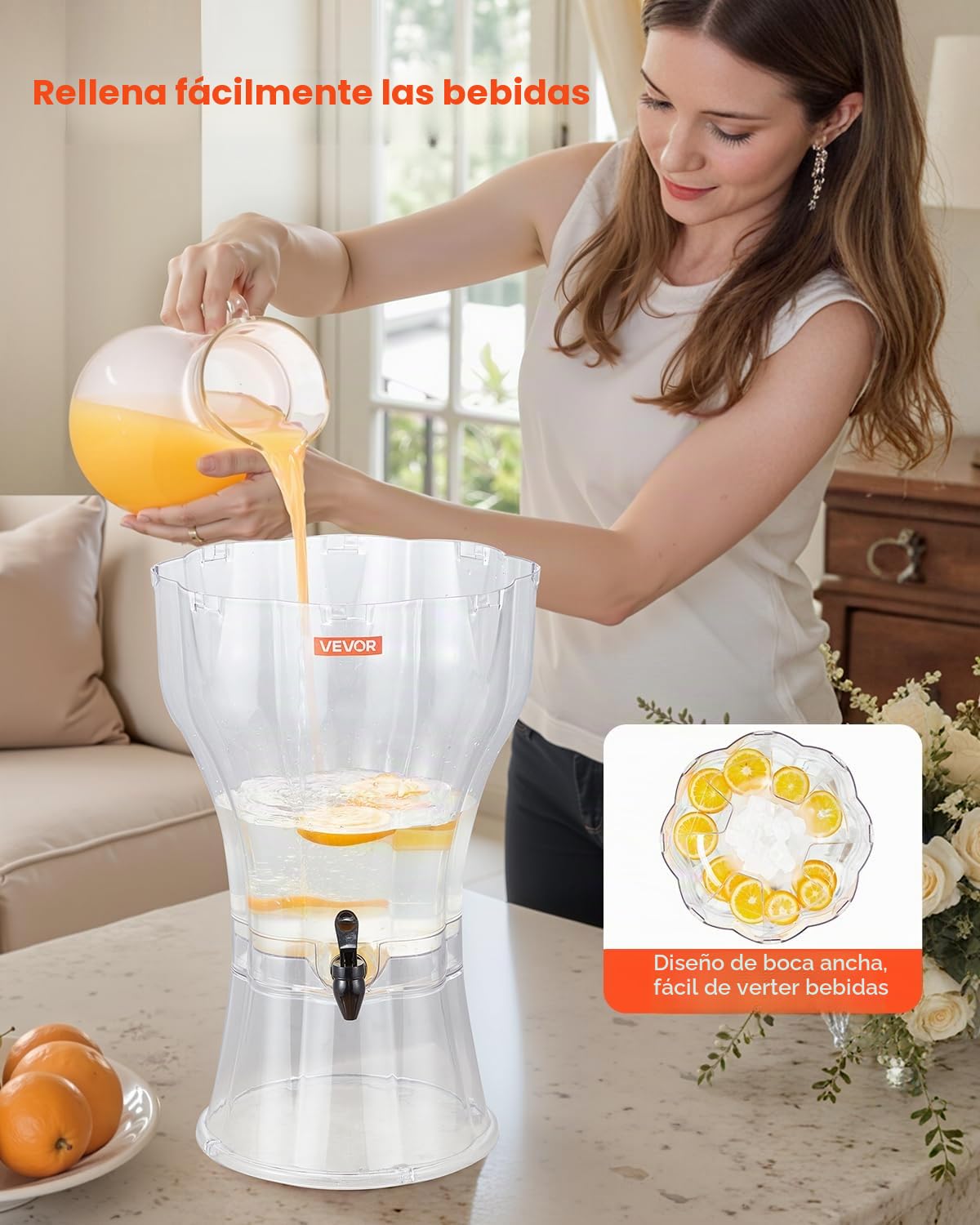VEVOR Dispensador de Bebidas de 13 L para Fiestas, Plástico, con Grifo Antigoteo, Dispensador de Agua para Té Helado, Limonada, Zumo, para Restaurantes, Hoteles y Fiestas, 330 x 330 x 540 mm