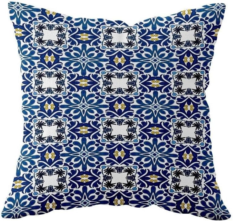 Pelangi Mavi Mozaik Geometrik Desen Çift Taraflı Gizli Fermuarlı Yastık Kılıfı Kırlent Koltuk Yastık Kılıfı, Mavi-Beyaz 43 x 43