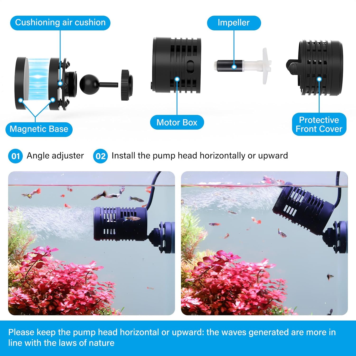 hygger Effortless Wave Maker For Aquarium,25W 3170GPH Ultra-quiet Submersible Power Head with Magnetic Base And LED Controller-Circulation water Pump For 15-80Gallon Freshwater Coral Reef Tank