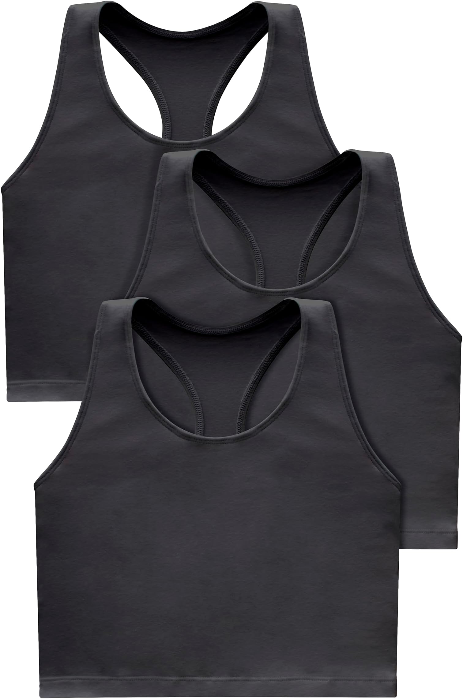 Hanes Women's Light Workout Tops, 3-Pack, Stretch-Cotton Cropped Yoga Tank Tops for Women with Built-in Bra Bra (Pack of 3)