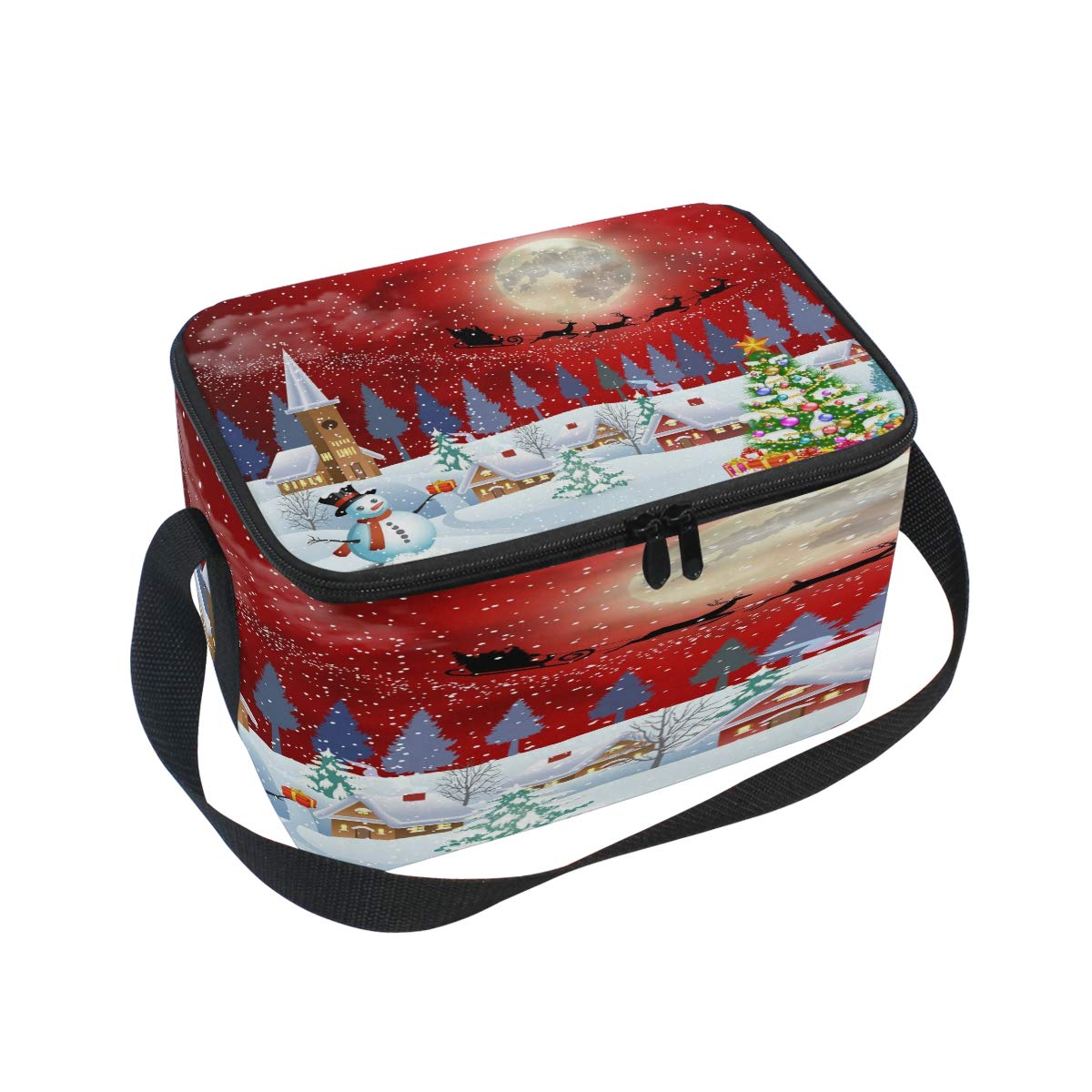 Use7 Christmas Landscape with Tree Snowman Winter Insulated Lunch Bag Tote Bag Cooler Lunchbox for Picnic School